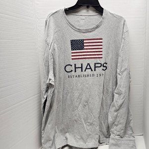 Chaps Men Gray Long Sleeve T Tee Shirt American Flag Stars Stripes Spell Out XXL
